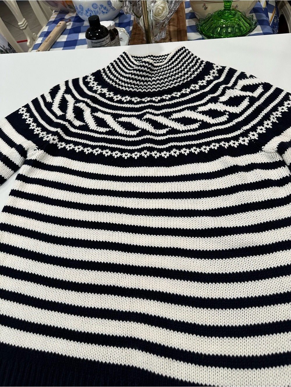 Talbots Black & White Striped Turtleneck Sweater